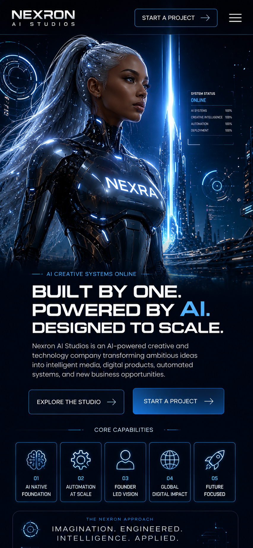 Nexron AI Studios mobile interface featuring Nexra